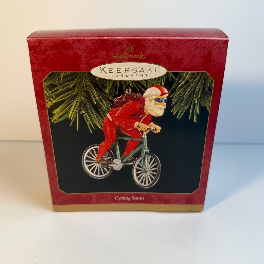 1997 Hallmark Keepsake Cycling Santa Ornament QX6425 Bicycle Nello Williams